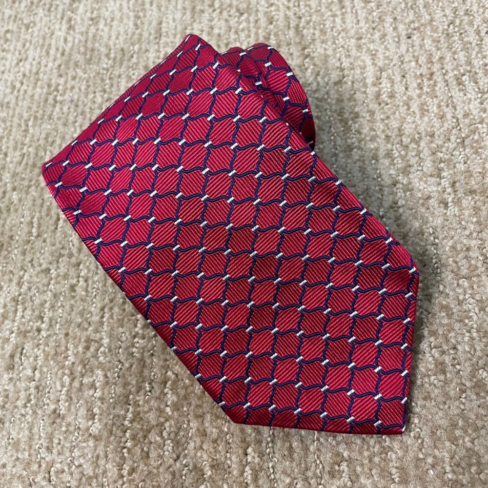 Brooks Brothers 346 Pure Silk Tie Red Blue Geometric Pattern Men's